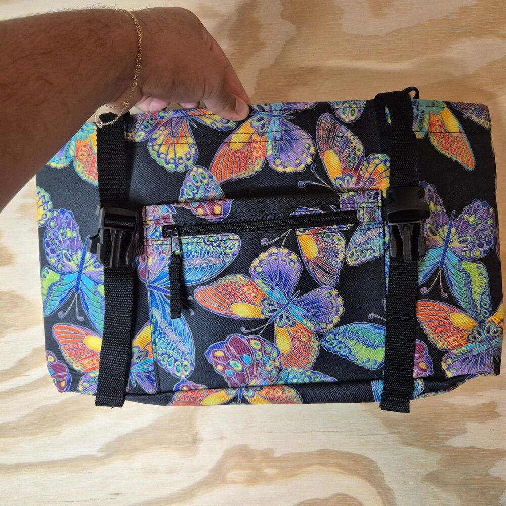 Butterfly Print Craft Tote Bag Organizer Black Multicolor Shoulder Carry Bag